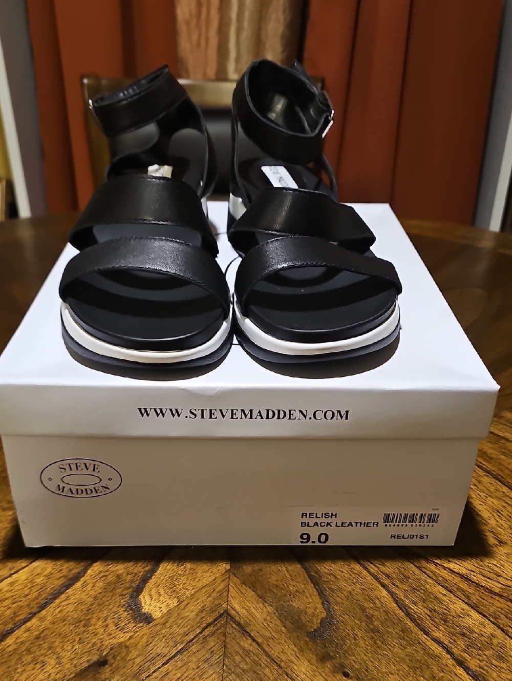 Steve Madden Black Leather Platform Sandals with White Trim